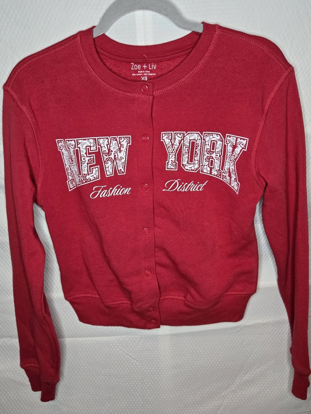 Zoe + Liv Bright Red New York Button-Up Cardigan
